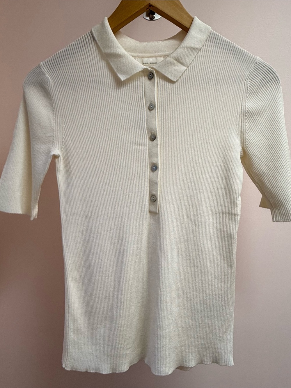 H&M Basics Ribbed Knit Polo Top – Cream/Ivory – Size Small